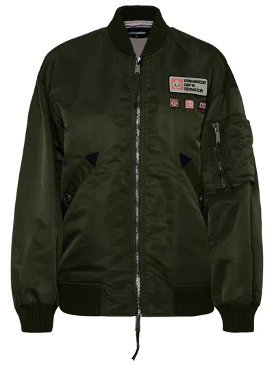 Shop Dsquared2 Bomber Jacket In Green Nylon Woman