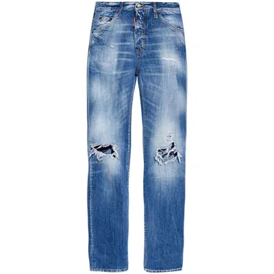 Dsquared2 Cool Guy Distressed Straight Jeans In Blue