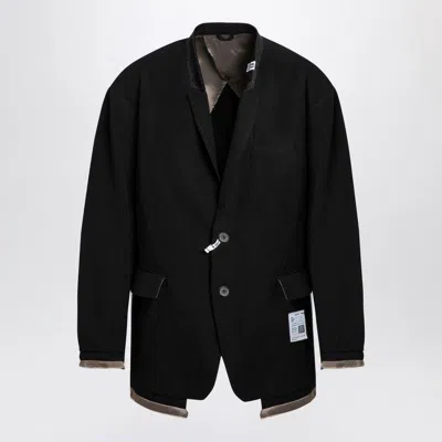 Miharayasuhiro Black Wool-blend Jacket With Raw Cut Hem In Black