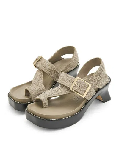 Shop Loewe Women Ease Heeled Sandals In Brushed Suede In Cream