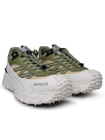 Shop Moncler Green Leather Blend Sneakers Man