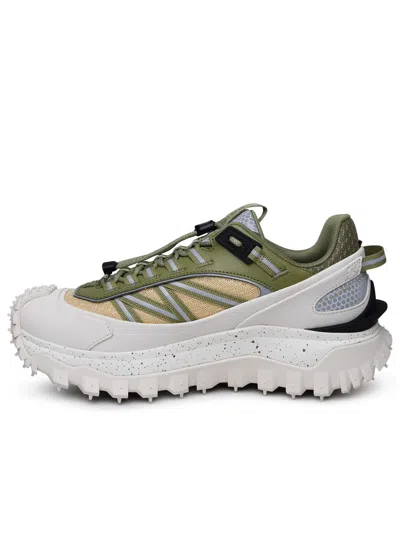 Shop Moncler Green Leather Blend Sneakers Man