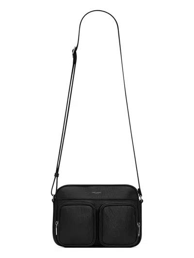 Shop Saint Laurent Men City Camera Bag In Grained Leather In Black