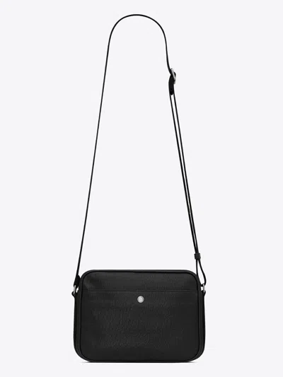Shop Saint Laurent Men City Camera Bag In Grained Leather In Black