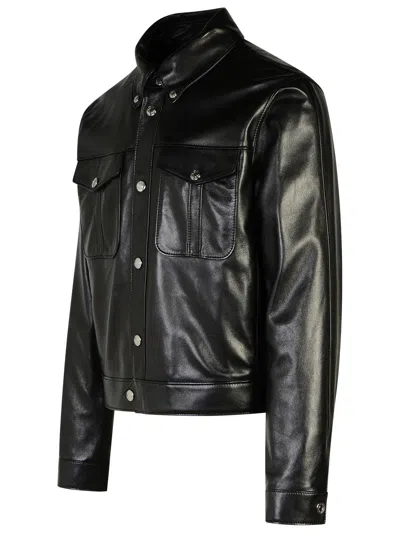 Shop Versace Black Leather Jacket Man