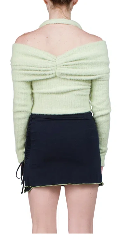 Siedres Ledi Off-the-shoulder Ruched Knit Top In Lime In Green