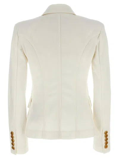 Balmain White Double-breasted Jacket With Peak Lapels And Logo Buttons In Fabric Women In White