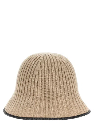 Shop Brunello Cucinelli Ribbed Knit Bucket Hat In Beige