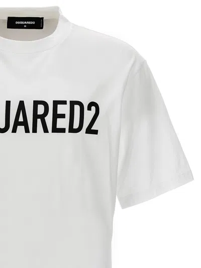 Dsquared2 Loose-fit White Cotton T-shirt With Logo Print In White/black