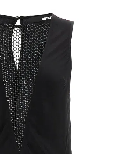 Rotate Birger Christensen Midi Black Dress With Plunging V Neck With Mesh Insert In Viscose Woman In Black