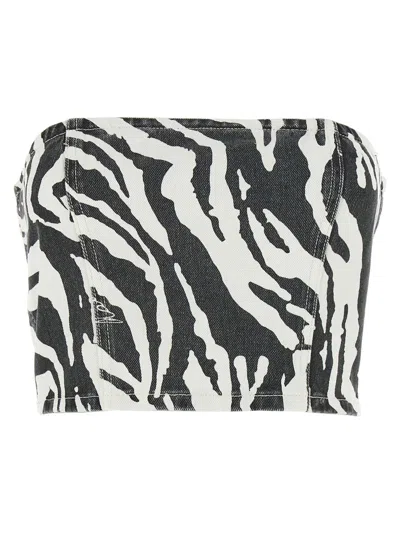 Rotate Birger Christensen Emili Zebra Print Organic Denim Tube Top In White/black