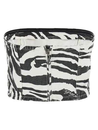 Rotate Birger Christensen Emili Zebra Print Organic Denim Tube Top In White/black