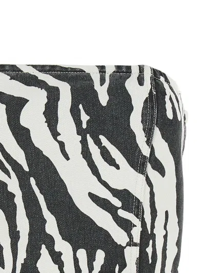 Rotate Birger Christensen Emili Zebra Print Organic Denim Tube Top In White/black