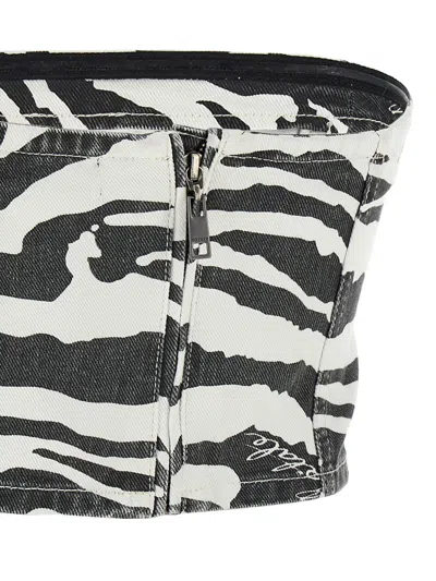Rotate Birger Christensen Emili Zebra Print Organic Denim Tube Top In White/black