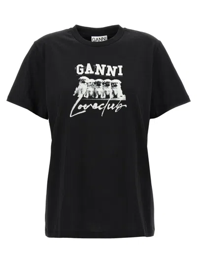 Shop Ganni 'puppy Love' T-shirt In White/black