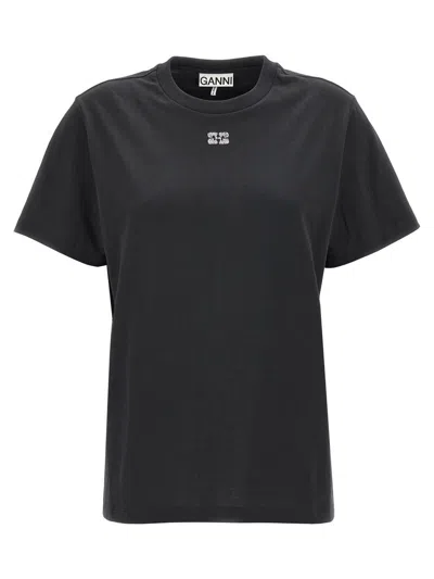 Shop Ganni Rhinestone Logo T-shirt In Black