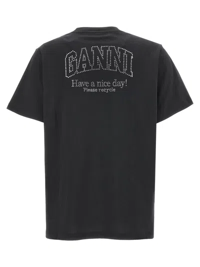 Shop Ganni Rhinestone Logo T-shirt In Black