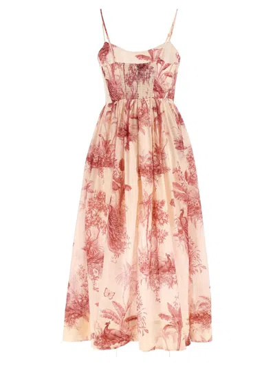 Shop Zimmermann 'waverly Corset Midi' Dress In Pink