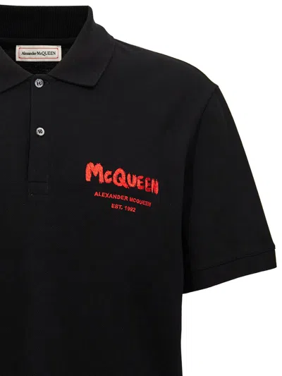 Shop Alexander Mcqueen 'graffiti' Polo Shirt In Black