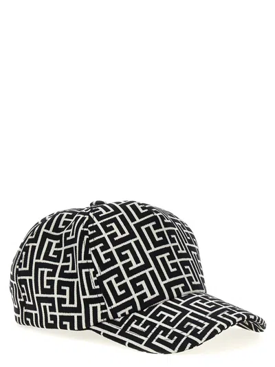 Shop Balmain 'monogram' Baseball Cap In White/black