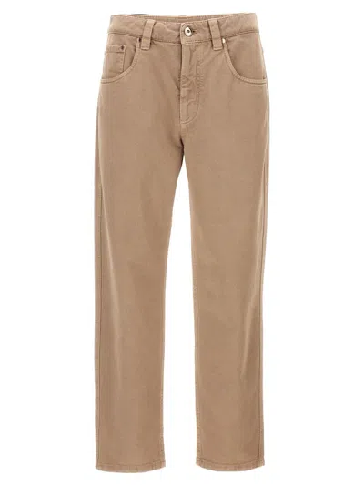 Brunello Cucinelli Denim Jeans With Belt Loops And Pockets In Beige