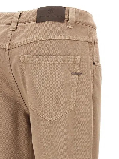 Brunello Cucinelli Denim Jeans With Belt Loops And Pockets In Beige