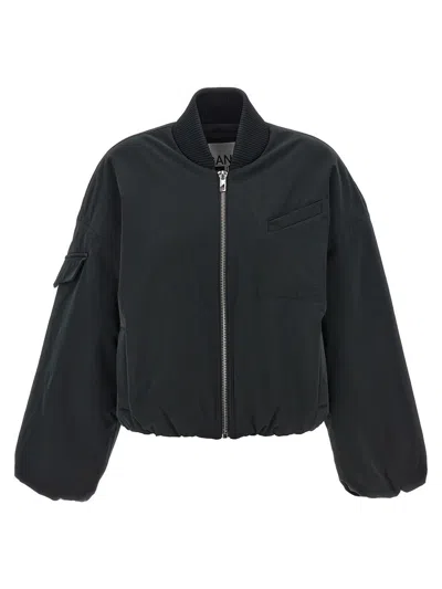 Shop Ganni Nylon Bomber Jacket In Black