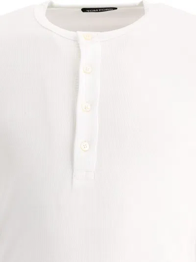 Shop Tom Ford Lyocell Buttoned T-shirt In White