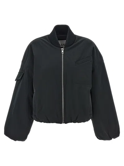 Shop Ganni Nylon Bomber Jacket Casual Jackets, Parka In Black