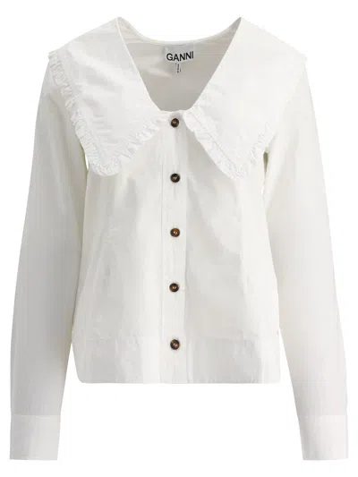 Shop Ganni Poplin Shirt Shirts In White