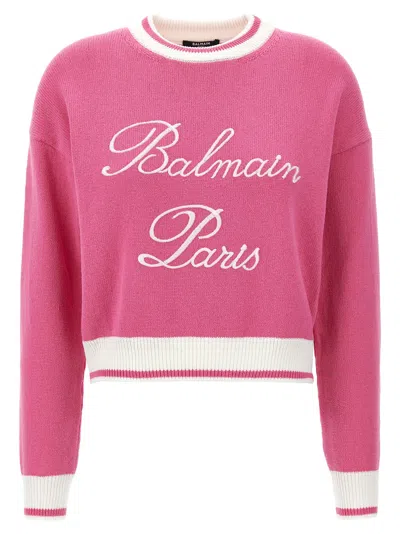 Shop Balmain Signature Sweater, Cardigans In Fuchsia