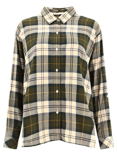 Barbour Elishaw Plaid Cotton Button-up Tunic Shirt In Beige
