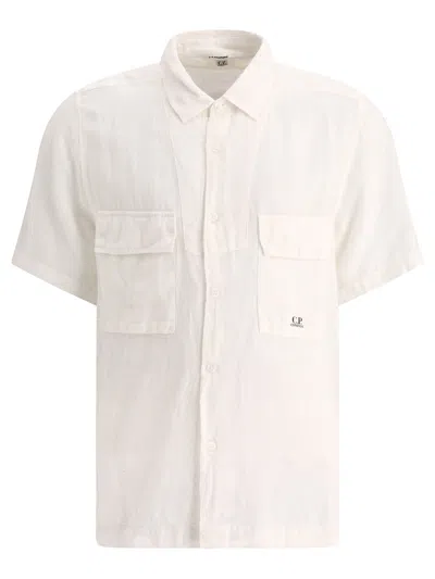 Shop C.p. Company Linen Shirt Shirts In White