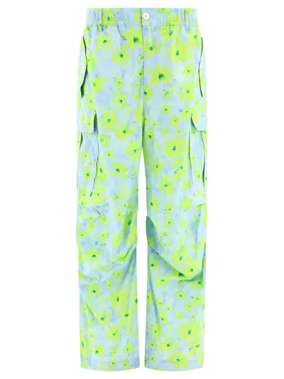 Shop Marni Cargo With Parade Print Trousers In Light Blue