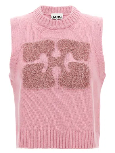 Shop Ganni Lurex Logo Vest Gilet In Pink