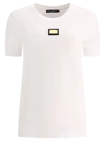 Shop Dolce & Gabbana Jersey T-shirt With Dg Logo Tag T-shirts In White