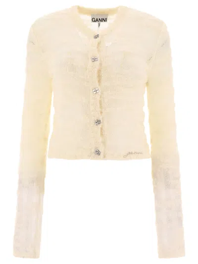 Shop Ganni Alpaca And Mohair Boucle Cardigan Knitwear In White