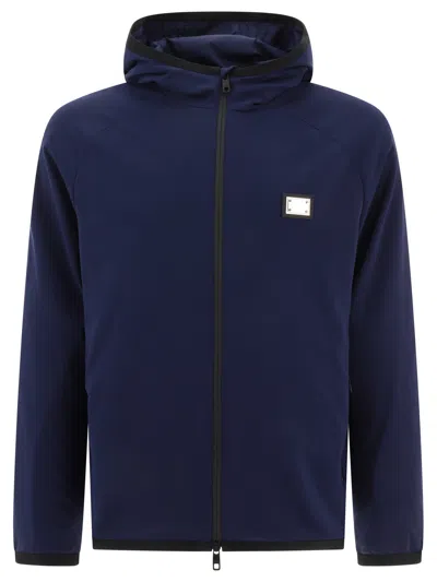 Shop Dolce & Gabbana Jersey Jacket With Hood Jackets In Blue