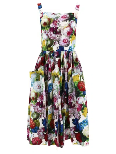 Shop Dolce & Gabbana Dress With Nocturnal Flower Print Dresses White