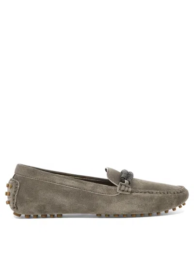 Shop Brunello Cucinelli Loafers With Monili Loafers & Slippers In Brown