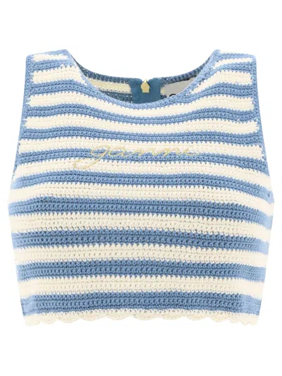 Shop Ganni Crochet Top Tops In Light Blue
