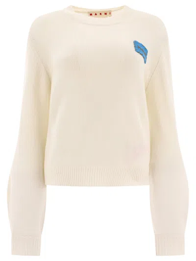 Shop Marni Cashmere Sweater With Patch Knitwear In White