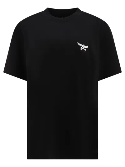 Shop Mcm T-shirt With Embroidered Logo T-shirts In Black