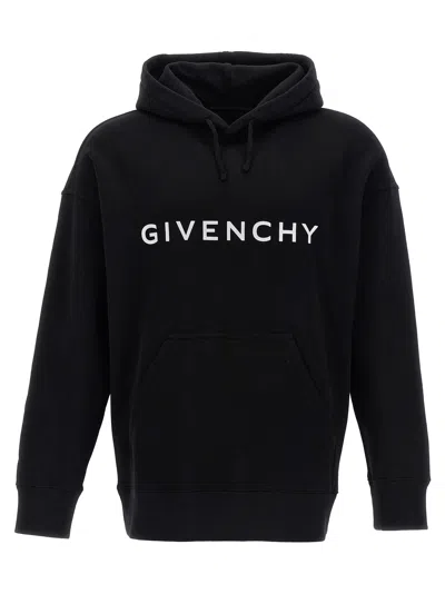 Shop Givenchy Logo Print Hoodie Sweatshirt In White/black