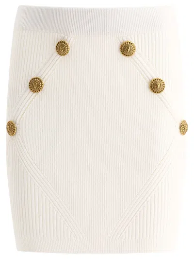 Shop Balmain Knitted Skirt With Buttons Skirts In White