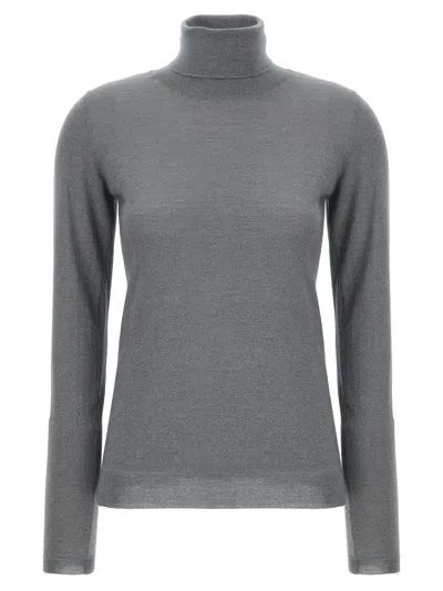 Shop Brunello Cucinelli Lurex Turtleneck Sweater, Cardigans In Gray