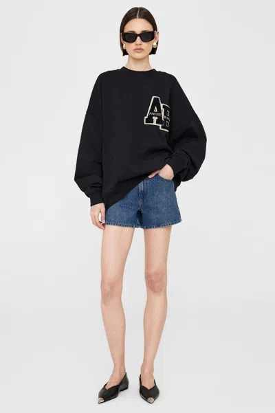 Anine Bing Womens Black Miles Branded Cotton-jersey Sweatshirt In Black