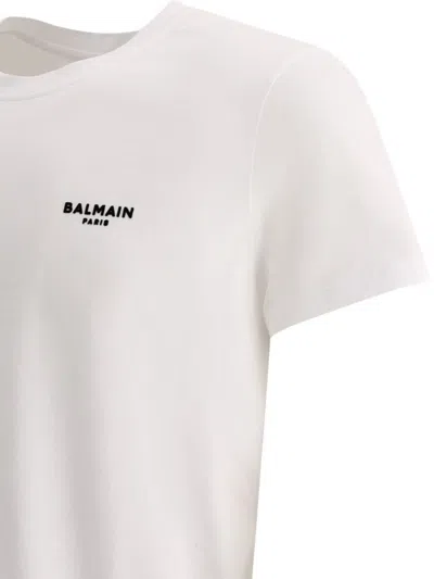 Shop Balmain T-shirt With Flocked  Paris Logo In White