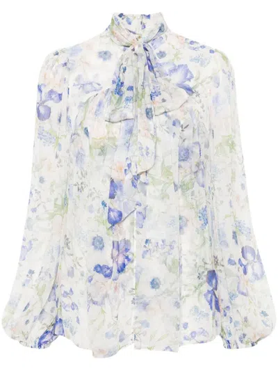 Shop Zimmermann Shirts In Blue Garden Print