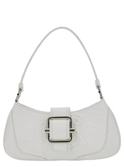 Shop Osoi 'small Brocle' White Shoulder Bag In Hammered Leather Woman